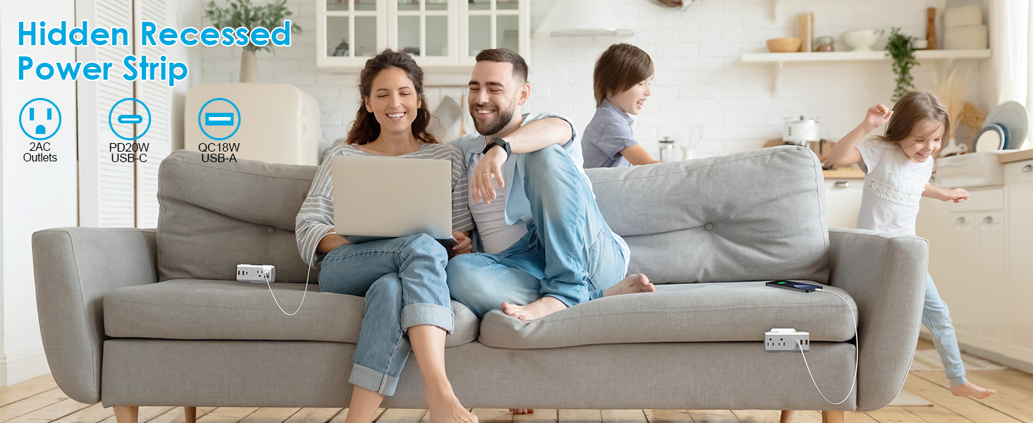 Removable Hidden Couch Outlet, HEZI Sofa Socket with 2 AC