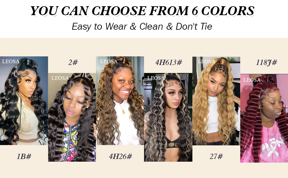 LEOSA Deep Wave Ponytail Hair Extensions Long Brown Loose