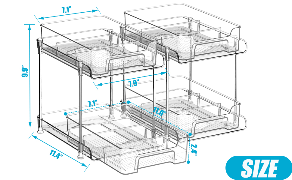 RIGEDNEF 2 Tier Clear Bathroom Organizer with Dividers