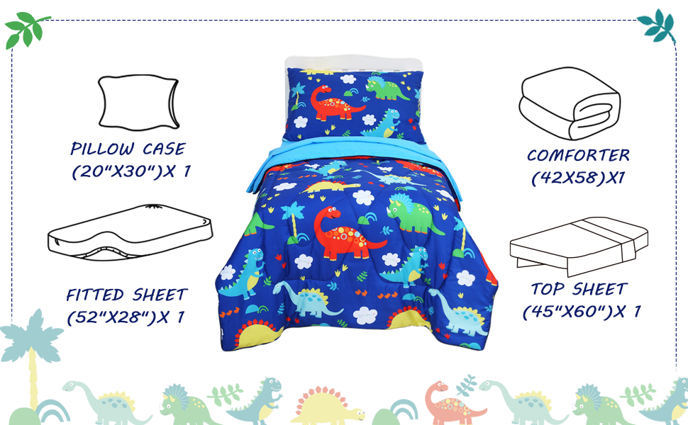 Cloele 4 Piece Dinosaur Toddler Bedding Set Ultra Soft