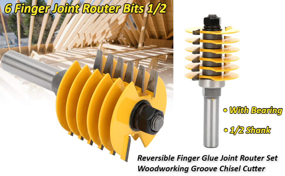6 Finger Joint Router Bit 1/2 Shank , Reversible Finger Glue Joint