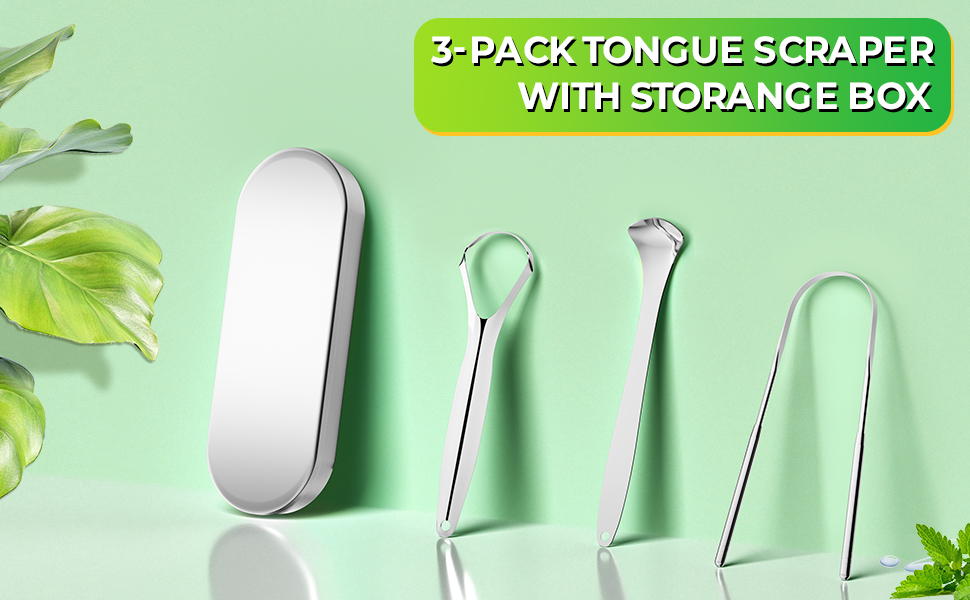 Artcut Tongue Scraper, 3Pack Stainless Steel Tongue Cleaner with