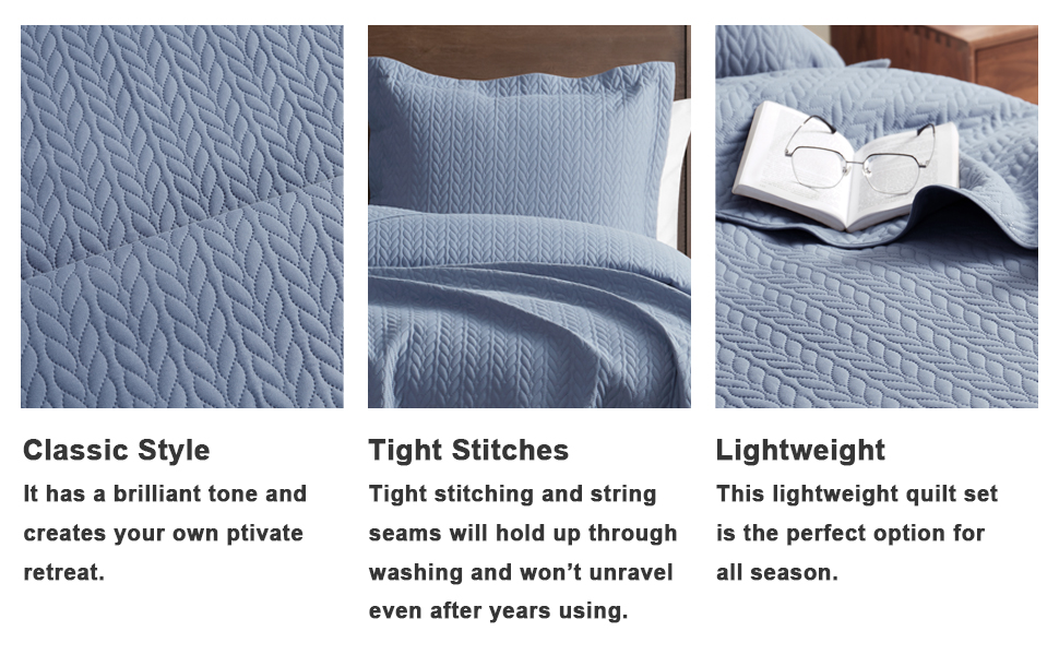 APNINO Blue Quilt Sets Queen, Lightweight Quilt Bedding Set