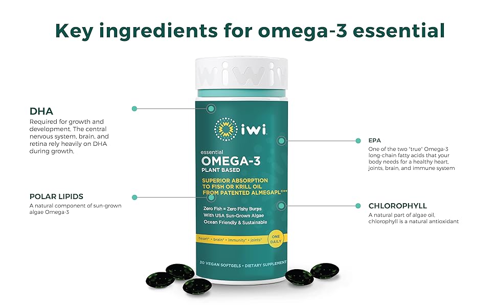 Iwi Life Vegan Omega 3 Essential 30 Softgels I Algae