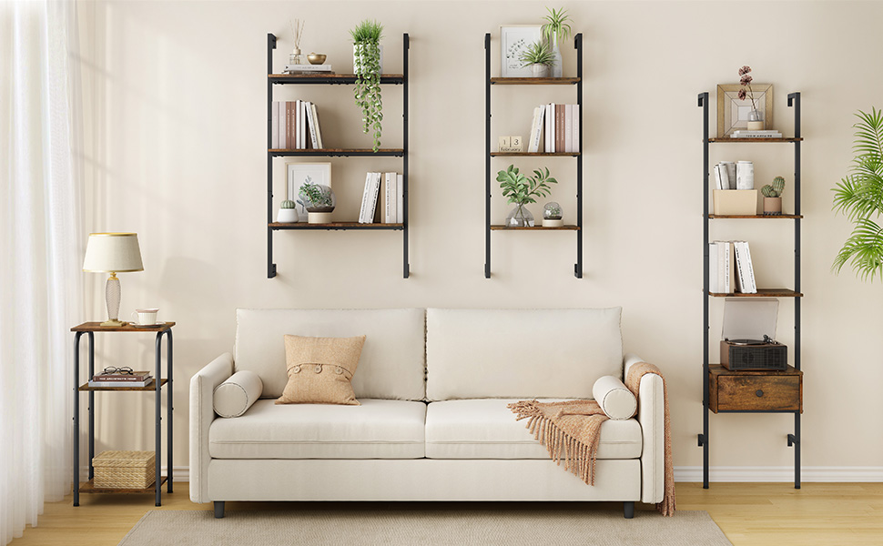 Tajsoon Large Ladder Shelf, Industrial Bookcase, 3Tier