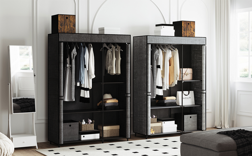 Hzuaneri Closet Wardrobe, Portable Closet for Bedroom, 2 Clothes Rail