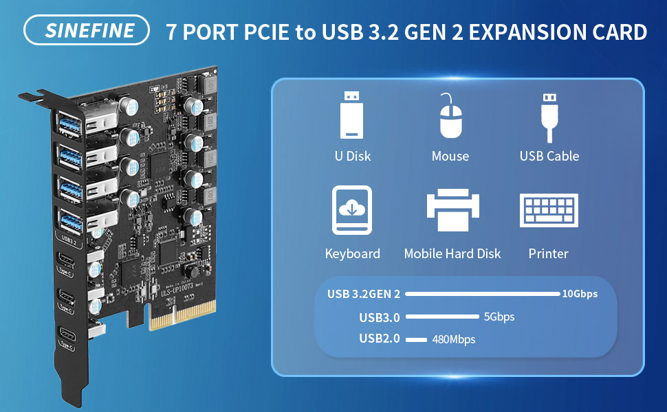7 PORT USB PCIE CARD