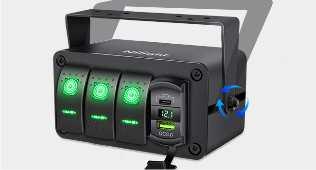 Nilight 3 Gang Rocker Switch Box with PD Type C and QC 3.0 USB Charger Voltmeter