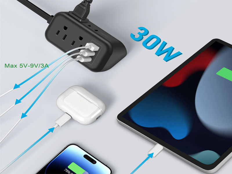 Small power strip with 30W usb-c ports