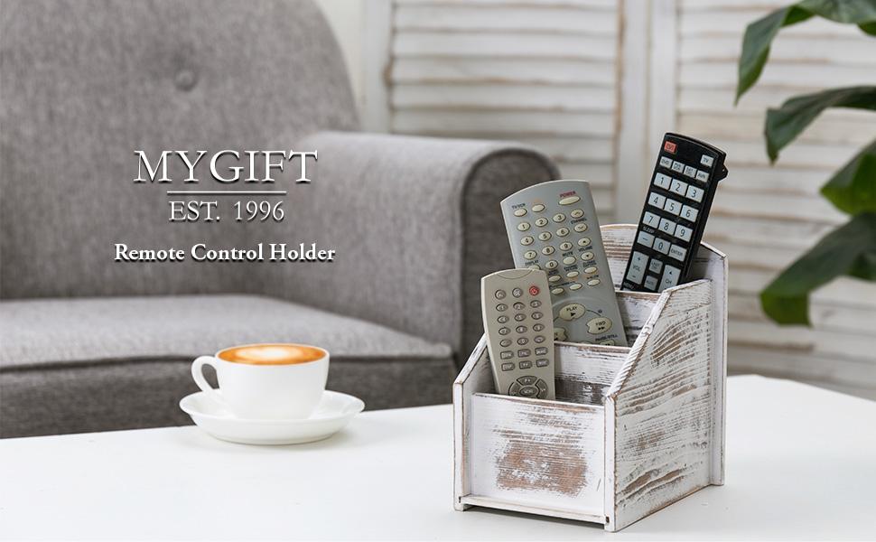 3-Slot Whitewashed Wood Remote Control/Media Organizer