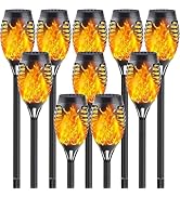 SANJICHA 10 Pack Solar Lights Outdoor, Mini Solar Torch Lights with Flickering Flame for Garden D...