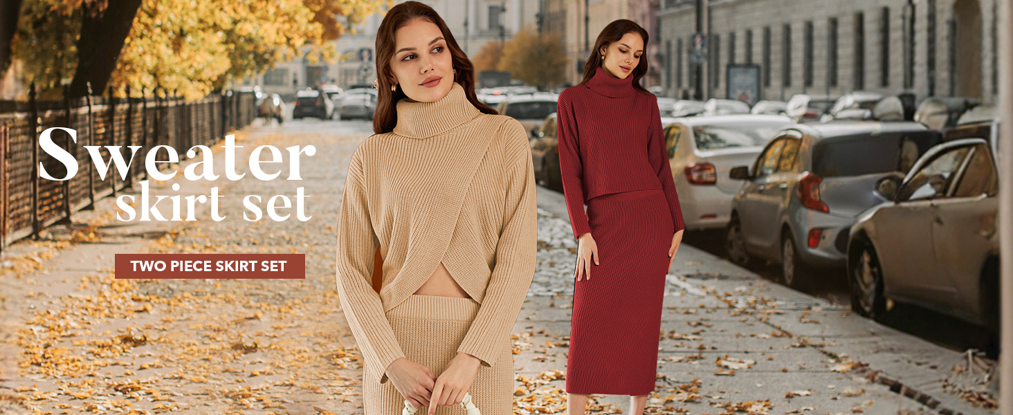 Womens 2 Piece Rib Knit Skirt Sweater Set