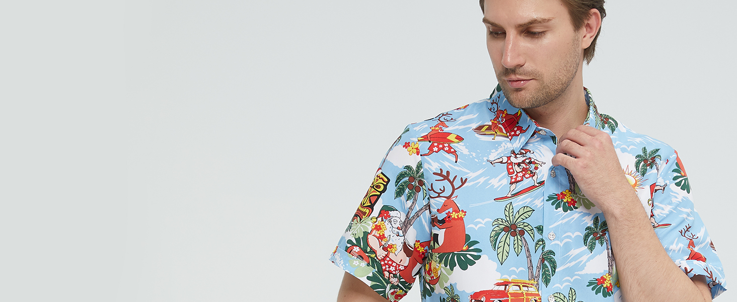 Men's Santa Claus Party Tropical Ugly Hawaiian Christmas