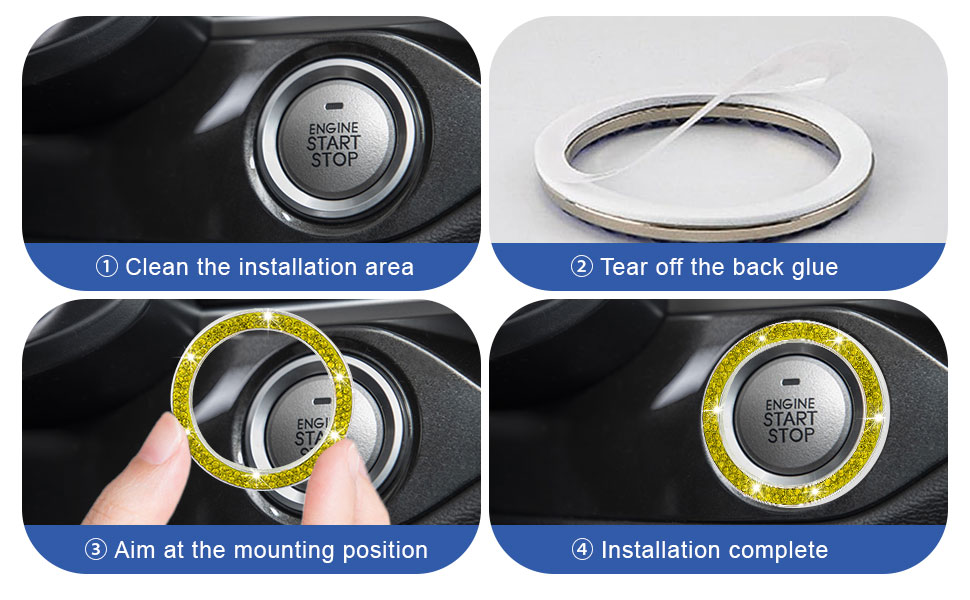 HEVLE 2PCS Car Bling Crystal Rhinestone Engine Start Ring