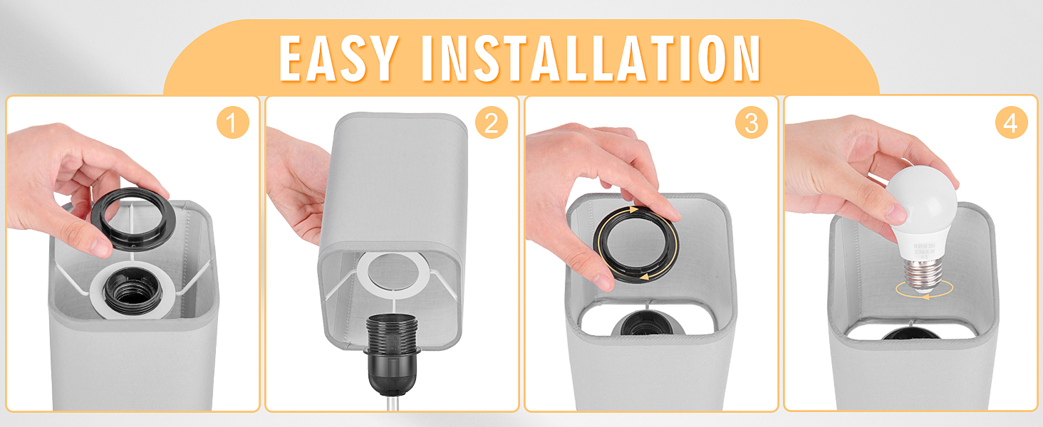 Four-step installation guide for a circular device. Steps show placing, aligning, and pressing down on the object.