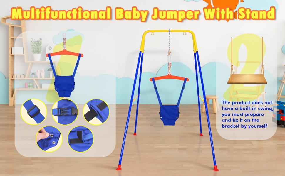 Baby Jumper with Stand, Foldable Jumper Exerciser with Safety Chair Set