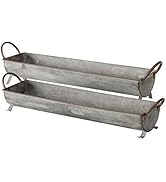 WHW Whole House Worlds Farmer's Market Galvanized Metal Basket Tray Planters, Set of 2, Long Trou...