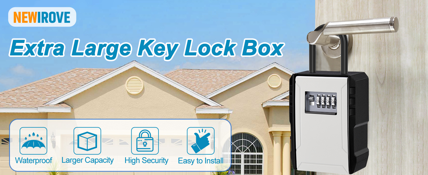 NEWIROVE Large Key Safe Wall Mounted Key Box With Code Outdoor Key Lock Box Waterproof 4 Digit