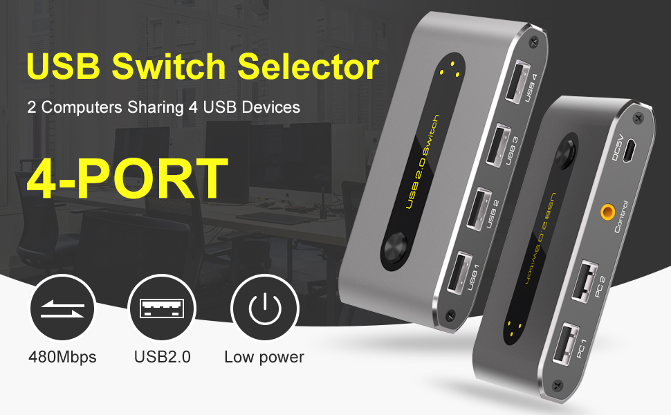 Amazon.com: USB 2.0 Switch Selector 4 Port KVM Switches 2 Computers ...