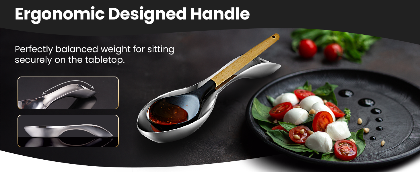 Ergonomic Designed Handle Perfectly balaced weight for sitting securely on the tabletop.