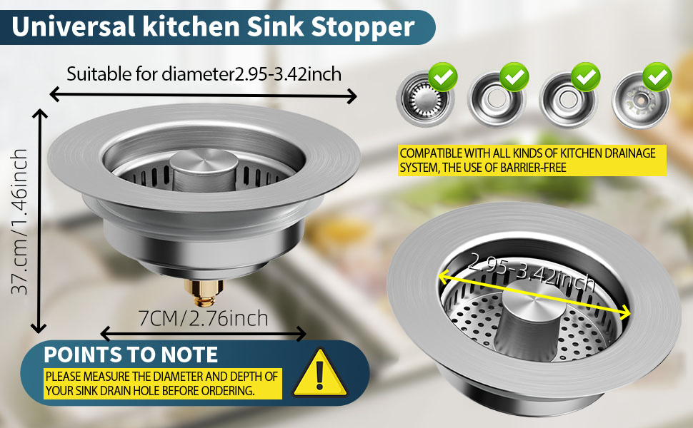 Description Picture 4 of item3 in 1 Kitchen Sink Drain Strainer Stainless Steel Pop-Up Sink Stopper Removable Sink Stopper Anti Clogging Sink Food Strainer