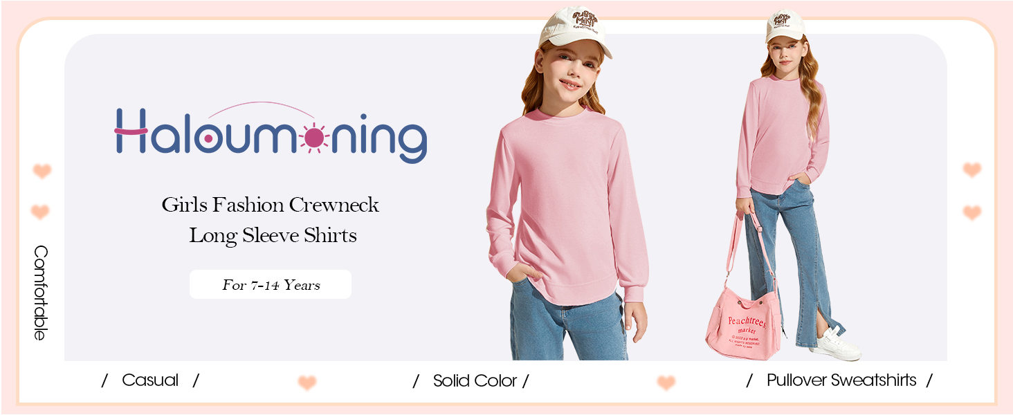 Sweatshirts for Girls Crewneck Long Sleeve Shirts Tunic Tops Teens Fall Fashion Clothes 7-14 Years