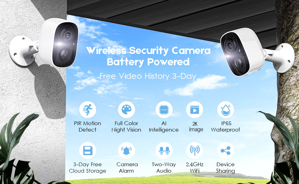 PIR Motion detection full color night vision 2K IP65 waterproof wireless security camera outdoor