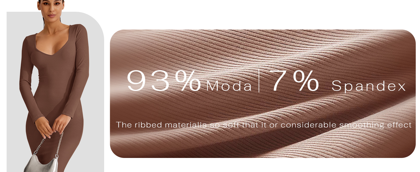 REORIA Women's Sexy V Neck Long Sleeve Maxi Dress Casual Lounge Ribbed Bodycon Long Dresses