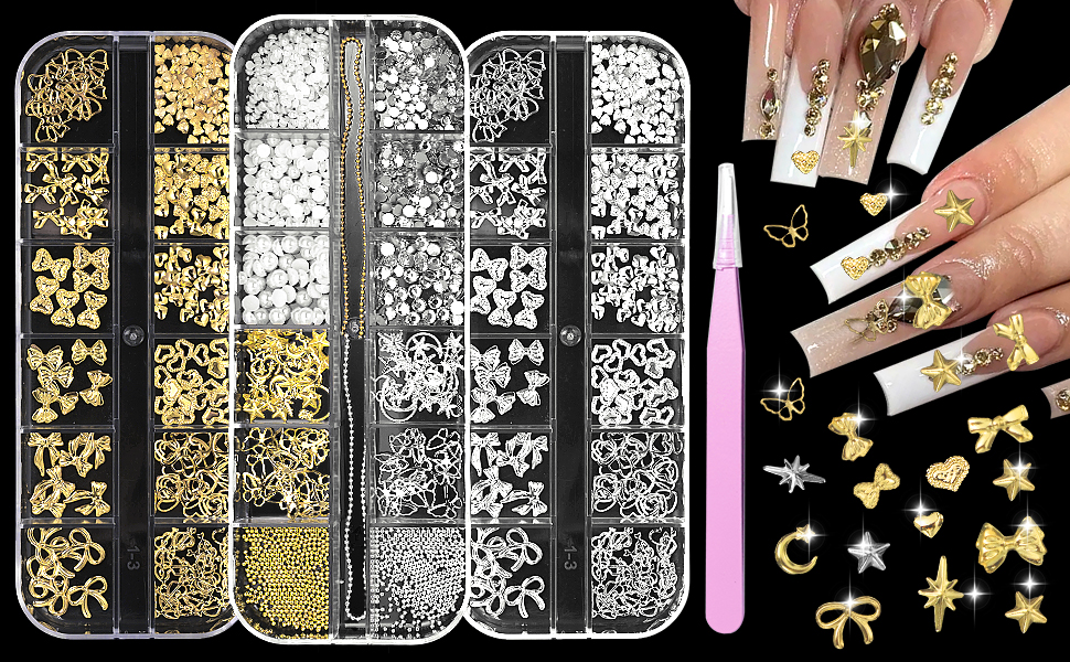 3 Boxes Nail Bows and Rhinestones