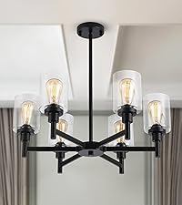 6-Light Black Farmhouse Chandeliers for Dining Room Light Fixtures Over Table