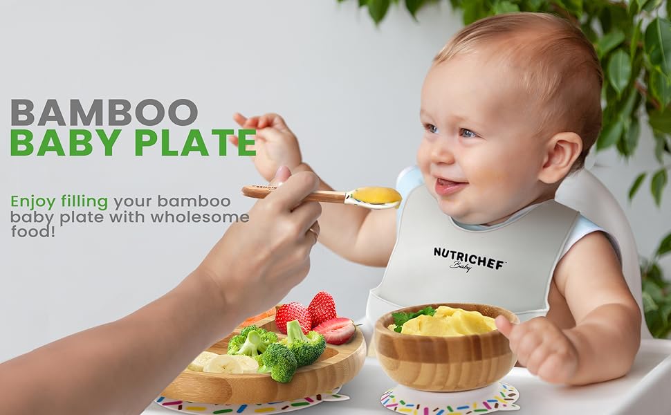 Round Bamboo Baby Plate;Wooden Toddler Plate;Stay Put Feeding;BPA-Free
