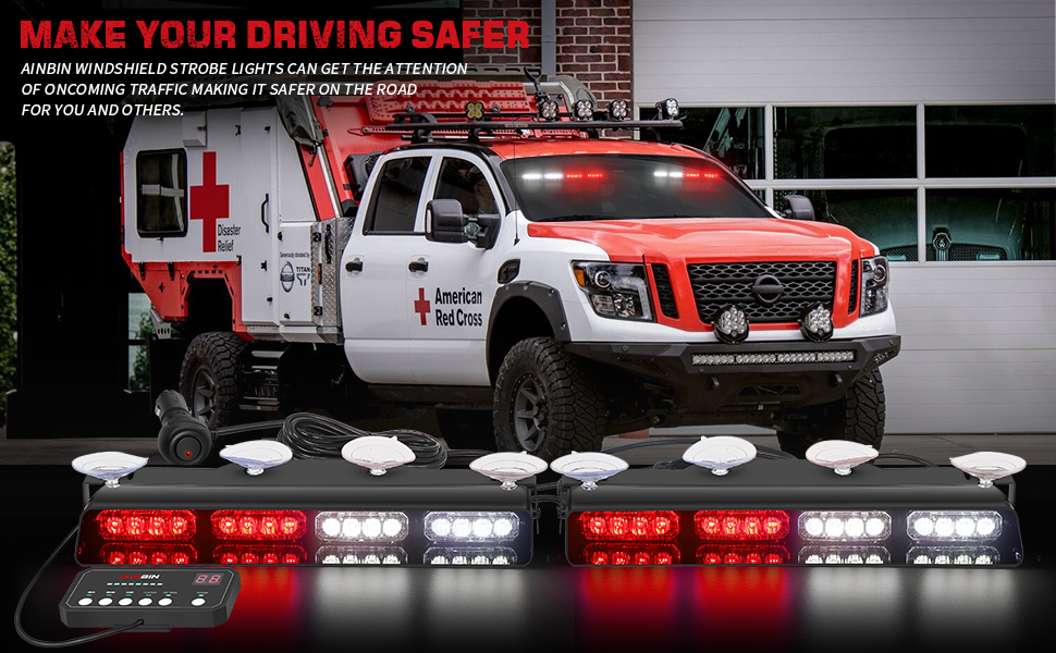 AINBIN 2 in 1 14 inch Emergency Dash Lights 32 LED Red