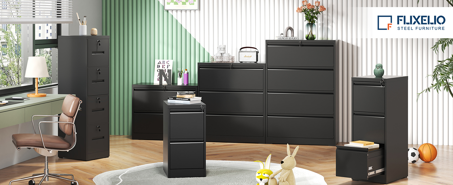 FLIXELIO 4 Drawer File with Lock, Black Filing