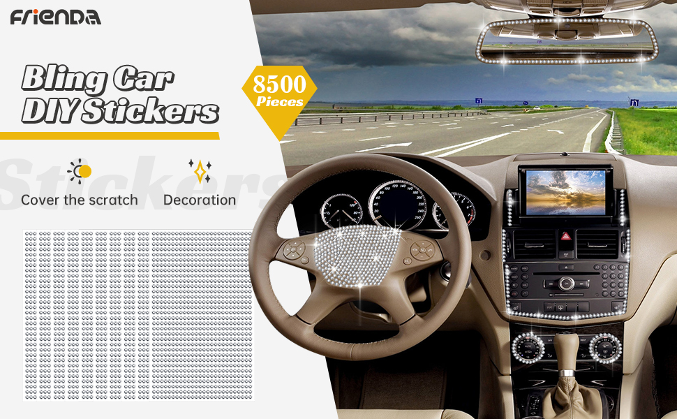 10 Sheets 8500 Pieces Bling Car Stickers DIY Car Decoration