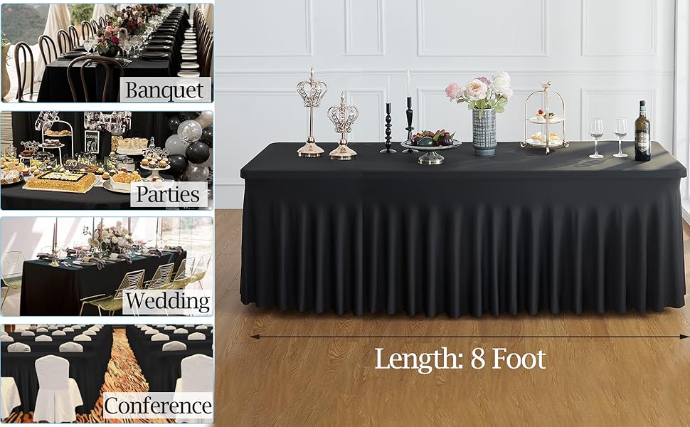 Htper Black Spandex Table Clothes for 8 Foot Rectangle