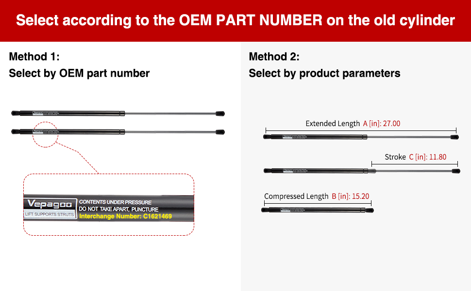 Vepagoo 27inch 40lb/178N Gas Strut Shock Lift Support