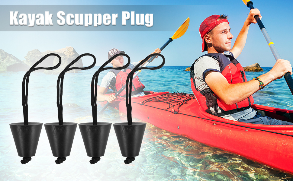 X AUTOHAUX 4 Pcs Universal Black Rubber Kayak Scupper Plug Scupper Plugs Drain