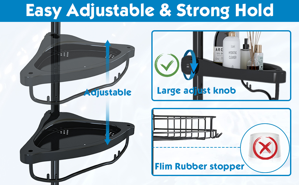 Shower Caddy Corner, 56 to 125 Inch Adjustable Tension Pole