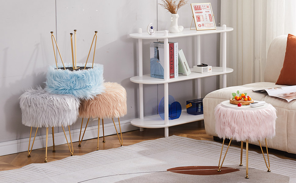 Faux Fur Vanity Stool 