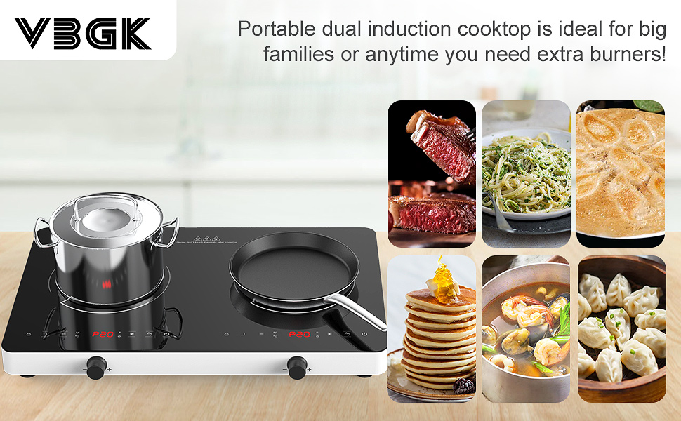 VBGK Double Induction Cooktop,120V Induction Burner Hot Plate with Knob Control,9 Power Levels