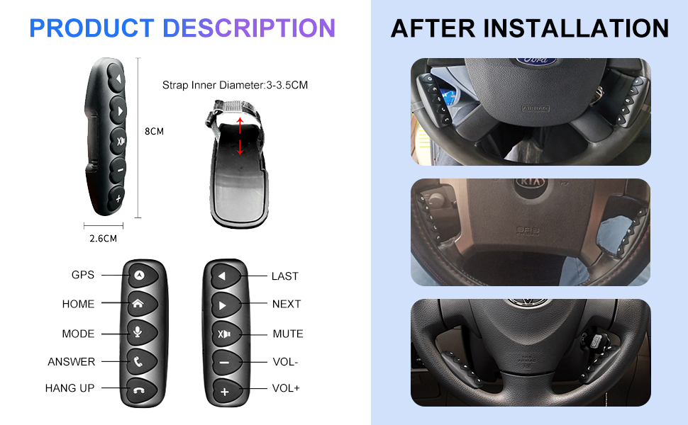 Universal Wireless Steering Wheel Control Remote Buttons with Bluetooth