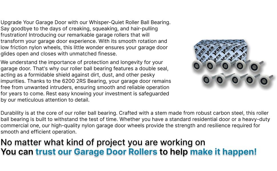 PGN 2" Nylon Garage Door Rollers 10 Pack Quite and Smooth