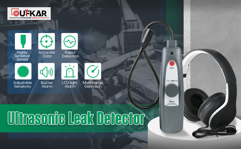 OUFKAR Ultrasonic Leak Detector, Automotive Noise Finder with Headphone, Gooseneck Probe,Noise