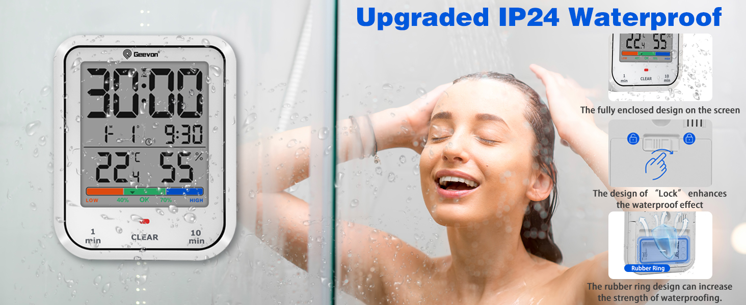 Geevon Digital Bathroom Clock, Waterproof Shower Timer with Large Touch