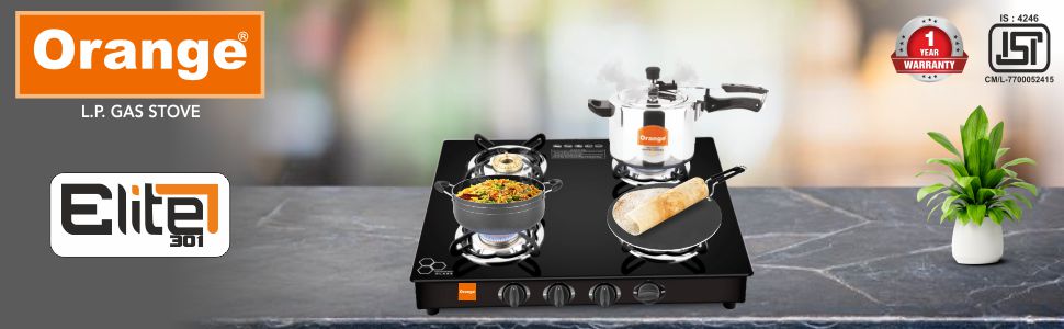 Orange Elite 401 Glass Black Color Gas Stove