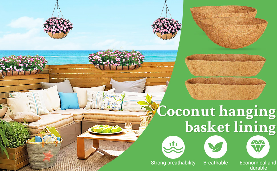 Ousinby Hanging Basket Liner, 2 Pcs Coconut Liners for Planter Basket