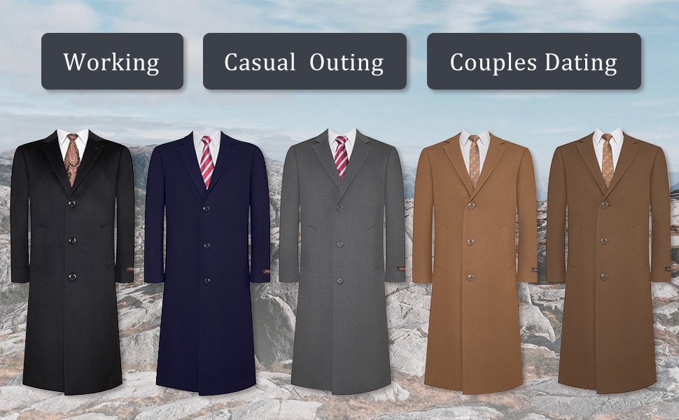 P&L Men's Winter Trench Coats, Long Coats, Wool Coats