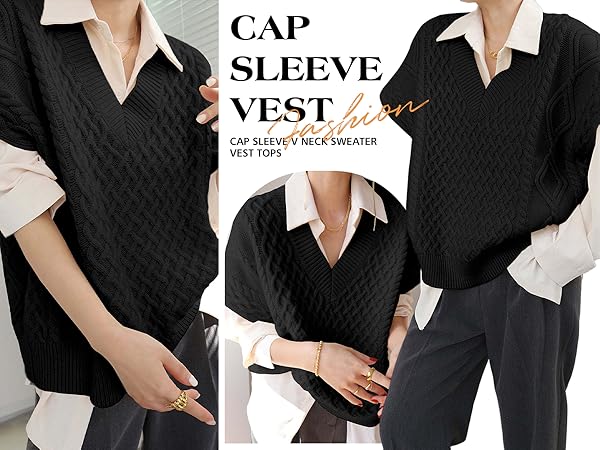 Oversized Sweater Vest for Women Spring Fall V Neck Pullover