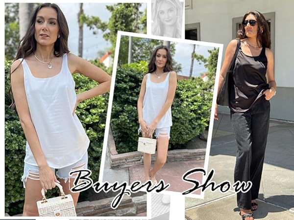 BLENCOT Women Satin Tank Top Casual Camisole Summer Blazers