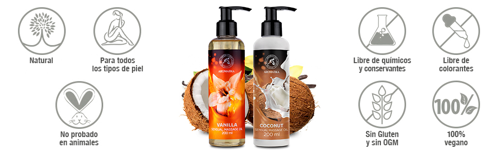 Aceite de Masaje Sensual de Vainilla y Coco 2x200ml - con Aceites de Almendra